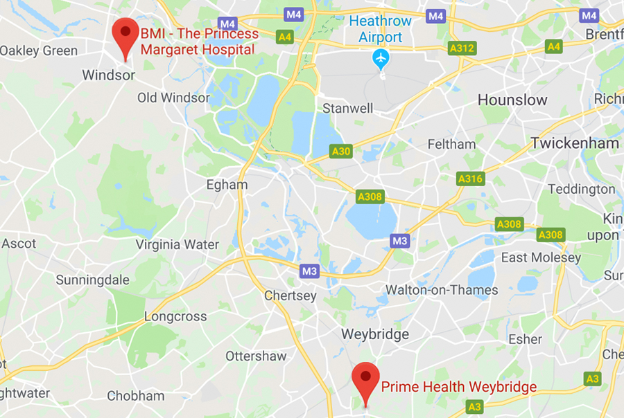 Surrey Gynaecology Map
